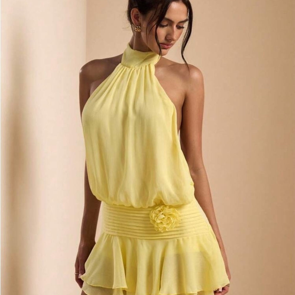 SHEIN Yellow One-Shoulder Ruffle Mini Dress